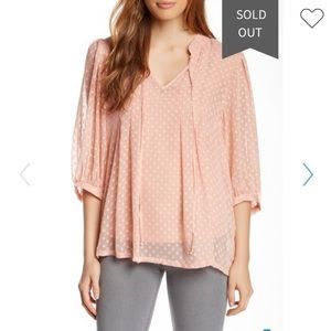 DR2 blush tie dotted blouse